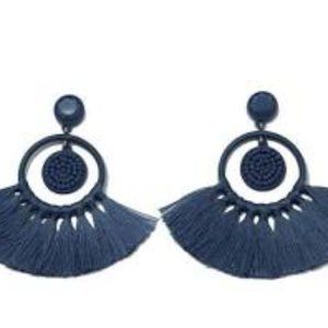 🌺JCrew Fact Navy Fringe Statement Earrings